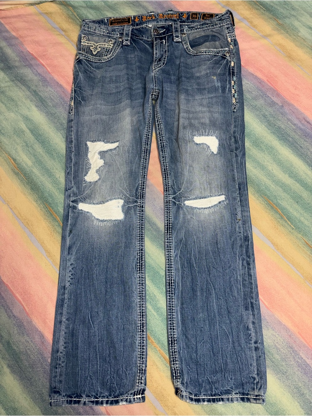 Rock Revival Dov Straight Distressed Jeans size 36
